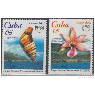 2001.23- * CUBA 2001. MNH. AMERICA UPAEP. PARQUE NACIONAL DESEMBARCO DEL GRANMA. ORQUIDEA. ORCHILD. CARACOL. SNAIL.