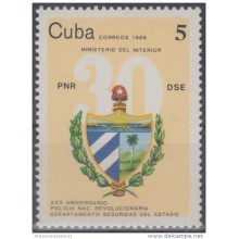 1989.60- * CUBA 1990. MNH. 30 ANIV POLICIA NACIONAL REVOLUCIONARIA. POLICE. PNR. ESCUDO NACIONAL.