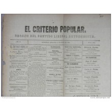 BP200 CUBA SPAIN NEWSPAPER ESPAÑA 1888 EL CRITERIO POPULAR 15/07/1888. 56X37cm.