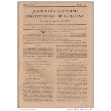 BP117 CUBA SPAIN NEWSPAPER ESPAÑA 1821 DIARIO GOBIERNO CONSTITUCIONAL 6/08/1821