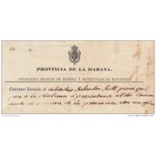 *E586 CUBA SPAIN AYUDANTIA DE MARINA. LICENCIA PARA PASAR A LA HABANA 1862. PASAPORTE. PASSPORT