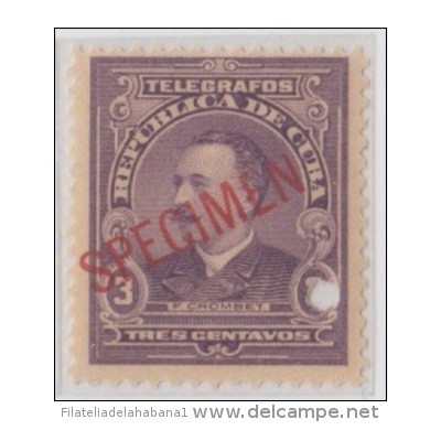 1911-35. CUBA. REPUBLICA. TELEGRAFOS. Ed.94. MNH. 3c. FLOR CROMBET. SPECIMEN. PROOF.