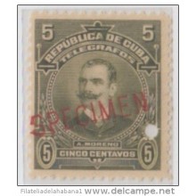 1911-36. CUBA. REPUBLICA. TELEGRAFOS. Ed.95. MNH. 5c. A. MORENO. SPECIMEN. PROOF.