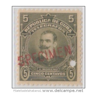 1911-36. CUBA. REPUBLICA. TELEGRAFOS. Ed.95. MNH. 5c. A. MORENO. SPECIMEN. PROOF.
