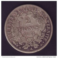 M111 FRANCE FRANCIA 2 FRANCS 1871 A. NATIONAL DEFENSE GOVERNMENT ISSUE