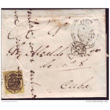 1858-H-131 CUBA ESPAÑA SPAIN OFFICIAL MAIL1858 1/2 onza COVER TO SANTIAGO 1861