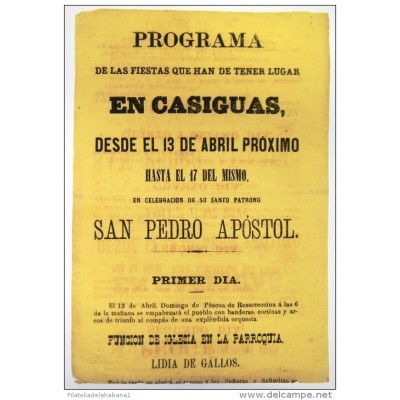 BON104 CUBA ESPAÑA SPAIN LARGE POSTER PROGRAMA FIESTAS DE CASIGUAS 60x21.5cm. CIRCA 1860