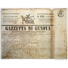 BON106 ITALIA ITALY NEWS PAPER WHITH POST PAID MARCK 1845 GAZZETA D GENOVA 40x29