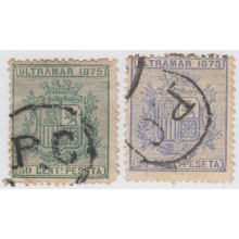 1875-11. CUBA 1875. Ed.32-33. 25-50c Cancelado con la marca "PC"