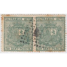 1875-12. CUBA 1875. Ed.33. 50c Pareja cancelada con una marca p