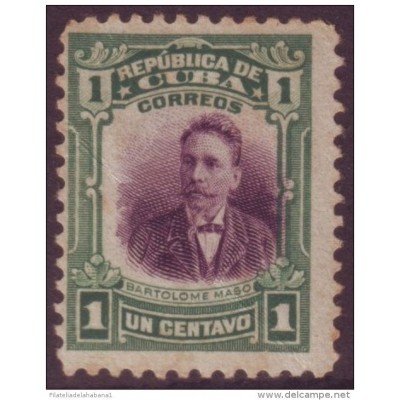 1910-3 CUBA 1910 REPUBLICA. 1c BARTOLOME MASO. CENTRO DESPLAZADO DERECHA