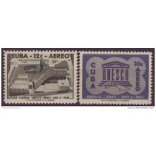 1958-160 CUBA. REPUBLICA. 1958. Ed. 775-76. INAUGURACION DEL PALACIO DE LA UNESCO. NU. ONU. MANCHAS