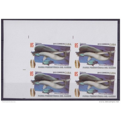2015.106 CUBA 2015 MNH PROOF IMPERFORATED BLOCK 4 PREHISTORIC WHALE BALLENA.