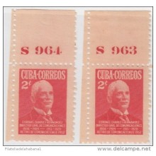 1952-142 CUBA 1952 REPUBLICA Ed.506. 2c CHARLES HERNANDEZ PLATE No.963-64. GUM NO MINT
