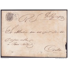 1858-H-139 CUBA SPAIN ESPAÑA. ISABEL II. 1858. OFFICIAL MAIL. 1 On RARE COLOR. COVER CANCEL PALMA SORIANO