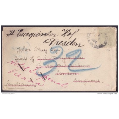 1894-H-6 CUBA SPAIN. ALFONSO XIII 1894. 10c FORWARDED COVER: SOBRE ENVIADO A INGLATERRA, REENVIADO A AUSTRIA. GERMANY. V