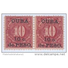 1899-109 CUBA US OCCUPATION. 1899. Ed.4. 10c POSTAGE DUE PAIR. LEVES MANCHAS