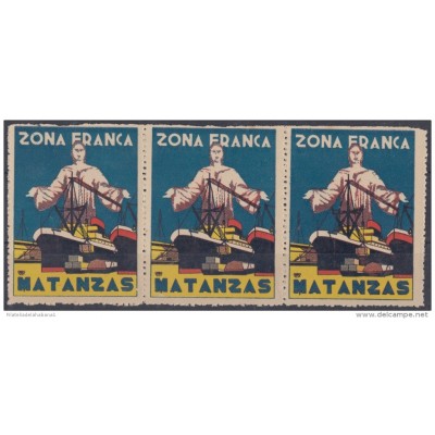VI-64 CUBA. VIÑETA. 1936. ZONA FRANCA DEL PUERTO DE MATANZAS. TIRA DE TRES VIÑETAS.