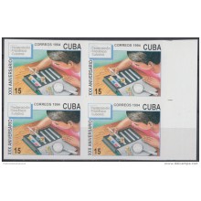 1994.75 CUBA 1994 Ed.3950 XXX ANIV DE LA FEDERACION FILATELICA CUBANA IMPERFORATED PROOF BLOCK 4 MNH