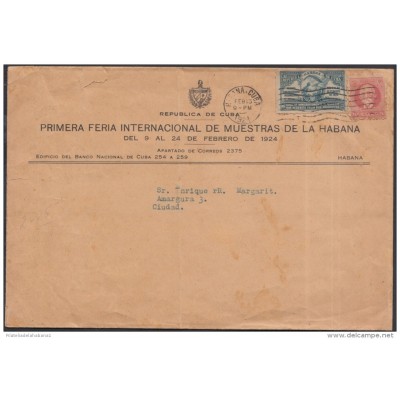VI-80 (LG124) CUBA 1924. SOBRE ESPECIAL DE LA PRIMERA FERIA INTERNACIONAL DE MUESTRAS. VIÑETA USADA.