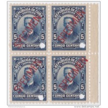 1911-75 CUBA REPUBLICA 1911. 5c IGNACIO AGRAMONTE Ed.192. SPECIMEN PROOF BLOCK 4. MNH.
