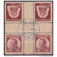 1937-189 CUBA REPUBLICA 1937. ESCRITORES Y ARTISTAS. 10c CENTRO DE HOJA. CENTER OF SHEET. HONDURAS - HAITI. Ed. 317-18.