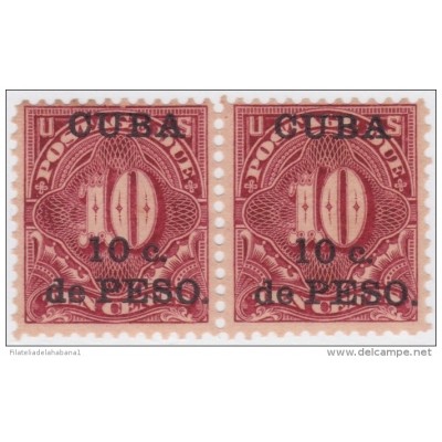 1899-161 CUBA US OCCUPATION. 1899. Ed.4 10c TASAS POR COBRAR. POSTAGE DUE. PAREJA GOMA ORIGINAL TONALIZADA.