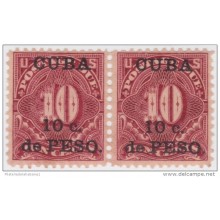 1899-162 CUBA US OCCUPATION. 1899. Ed.4 10c TASAS POR COBRAR. POSTAGE DUE. PAREJA GOMA ORIGINAL TONALIZADA.