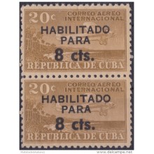 1961-35 CUBA. 1961. Ed.885hc HABILITADOS. AVION. ERROR HABILITACION CALCADA AL REVERSO MNH.