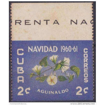 1960-123 CUBA. 1960. Ed.847 NAVIDAD. CHRISTMAS. AGUINALDO. ERROR IMPERFORADO HORIZONTAL. MANCHAS.