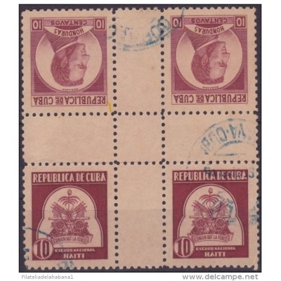 1937-201 CUBA REPUBLICA. 1937. Ed.322-23 10c. HAITI HONDURAS. ESCRITORES Y ARTISTAS. USED.
