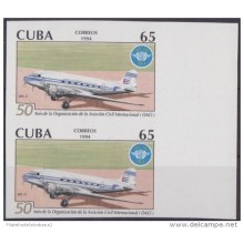 1994.142 CUBA 1994 PROOF IMPERFORATED MNH. 50 ANIV OACI. AVIONES. AIRPLANE. PAIR 2.