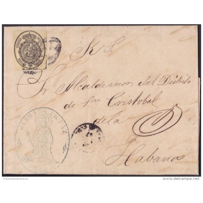 1858-H-147 CUBA ESPAÑA SPAIN. CORREO OFICIAL. 1858. OFFICIAL MAIL COVER. MEDIA ONZA. 1861. PRECIOSA MARCA OFICIAL.