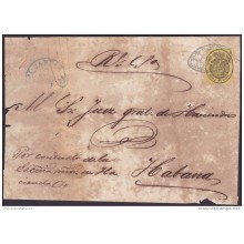 1858-H-155 CUBA ESPAÑA SPAIN. CORREO OFICIAL. 1858. OFFICIAL MAIL COVER. MEDIA ONZA. BAEZA JARUCO A LA HABANA. 1859.