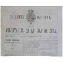 BP254 CUBA SPAIN NEWSPAPER ESPAÑA 1877 BOLETIN OFICIAL 09/09/1877 32X23cm