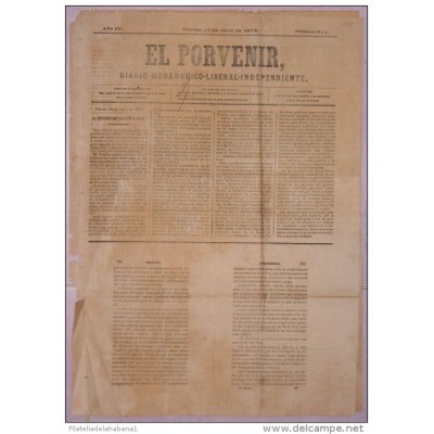 BP265 CUBA SPAIN NEWSPAPER ESPAÑA 1873 EL PORVENIR 18.04.1873 44X32cm