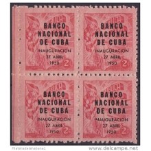 1950-143 CUBA. REPUBLICA. 1950. Ed.435. PROPAGANDA DEL TABACO. HABILITADO BANCO NACIONAL. BLOCK 4. MNH.