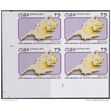 2012.310 CUBA 2012 MNH IMPERFORATED PROOF EXPO INDONESIA CARACOLES SEASHELL SNAIL BLOCK 4.