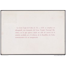 TMA-64 CUBA REPUBLICA 1956 MAXIM CARD FDC 4c. MASONIC BUILDING. TEMPLO MASONICO NACIONAL.