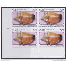 2012.307 CUBA 2012 MNH IMPERFORATED PROOF EXPO INDONESIA CARACOLES SEASHELL SNAIL BLOCK 4.