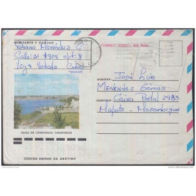 1982-EP-131. CUBA POSTAL STARIONERY 1982. Ed.192A. CIENFUEGOS BAY. SEND TO MOZAMBIQUE.