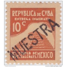 1937-239 CUBA. REPUBLICA. 1937. Ed.326. ESCRITORES. 10c MEXICO ARCHEOLOGY. MUESTRA PROOF. GOMA MANCHAS.