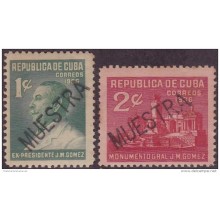 1937-243 CUBA. REPUBLICA. 1937. Ed.292-93. JOSE MIGUEL GOMEZ. MUESTRA PROOF SET. GOMA MANCHAS.