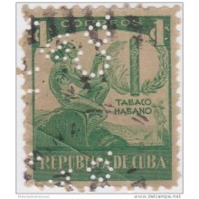 1939-157 CUBA. REPUBLICA. 1939. TOBACCO. 1c. PERFINS "R. V &amp C&ordm ". RICARDO VELOSO BOOK STORE.