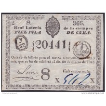 LOT-168 SPAIN ESPAÑA CUBA OLD LOTTERY. 1843. SORTEO 366.