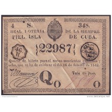 LOT-172 SPAIN ESPAÑA CUBA OLD LOTTERY. 1842. SORTEO 348.