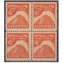 1937-267 CUBA REPUBLICA. 1937. Ed.326. 10c ESCRITORES Y ARTISTAS. MEXICO. BLOCK 4 NO GUM. ARCHEOLOGY ARQUEOLOGIA.