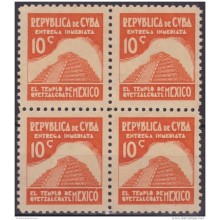 1937-268 CUBA REPUBLICA. 1937. Ed.326. 10c ESCRITORES Y ARTISTAS. MEXICO. BLOCK 4 NO GUM. ARCHEOLOGY ARQUEOLOGIA.