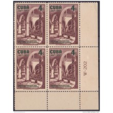 1957-261 CUBA REPUBLICA 1957. Ed. 722. ESCUELA NORMAL GUANABACOA. PLATE NUMBER. LIGERAS MANCHAS