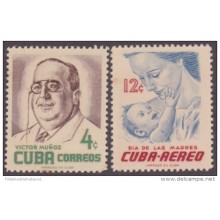 1956-232 CUBA REPUBLICA 1956. Ed. 654-55. DIA DE LAS MADRES. MOTHER DAY. LIGERAS MANCHAS.